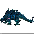 Character And Blue Scaled Dragon Like Creature With Spikes And Glowing Green Eyes