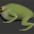 Cute 3D Green Frog Character With Yellow Eyes And Animated Design Features