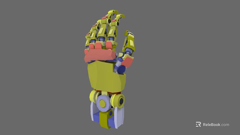 Animated Game Movie Robot Character With Yellow Mechanical Arm And Colorful Joints 3d model 