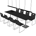 Modern Black Dining Table With Six Chairs Metal Legs And Hanging Pendant Light