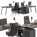 Modern Office Desk Setup With Computer Black Chair Filing Cabinet And Lamp