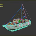 Vintage White Sailing Boat With Green Hull Mast And Round Deck Windows