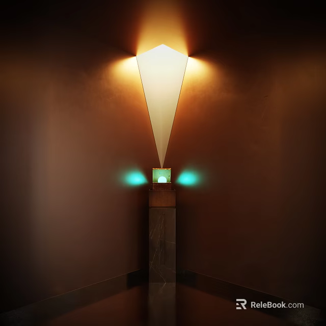 Decorative Ornament Set With Green Glowing Square Design And Triangular Light Shadow On Dark Pedestal 3d model 