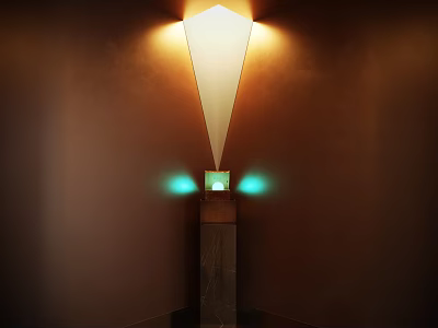 Decorative Ornament Set With Green Glowing Square Design And Triangular Light Shadow On Dark Pedestal 3d model