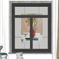 Modern Window with Artwork Featuring Vase Floral Design and Curtain Decor