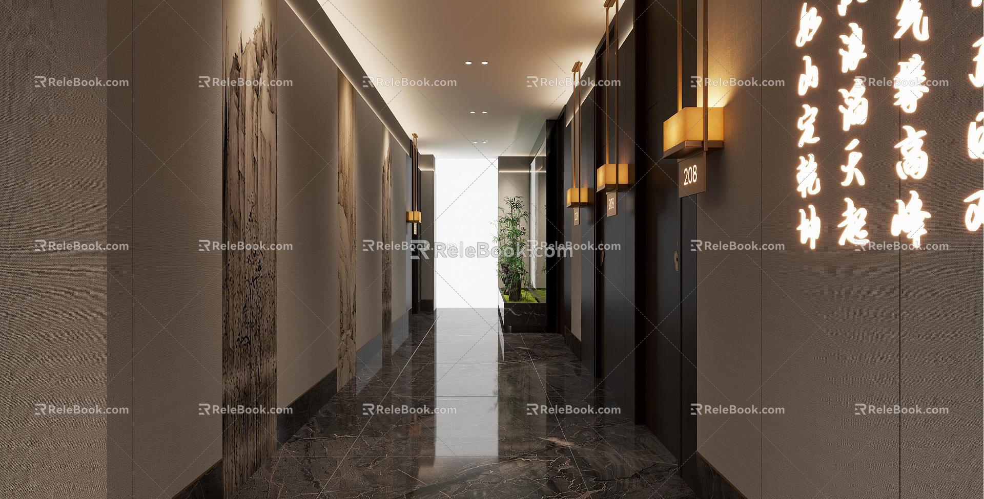 New Chinese Hotel Aisle Corridor Wall Lamp Door Lamp Landscape 3d model