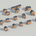 Multiple Wooden Cabins With Dark Roofs Brown Walls And Porches In Various Styles