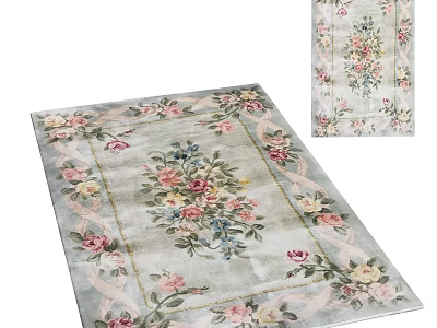 Square Rug Featuring Light Gray Background Floral Pattern With Pink Yellow Flowers And Ornate Border 3d model