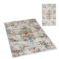 Square Rug Featuring Light Gray Background Floral Pattern With Pink Yellow Flowers And Ornate Border