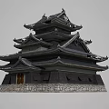 Ancient Architecture Tower With Multiple Tiered Roofs Stone Base And Wooden Door