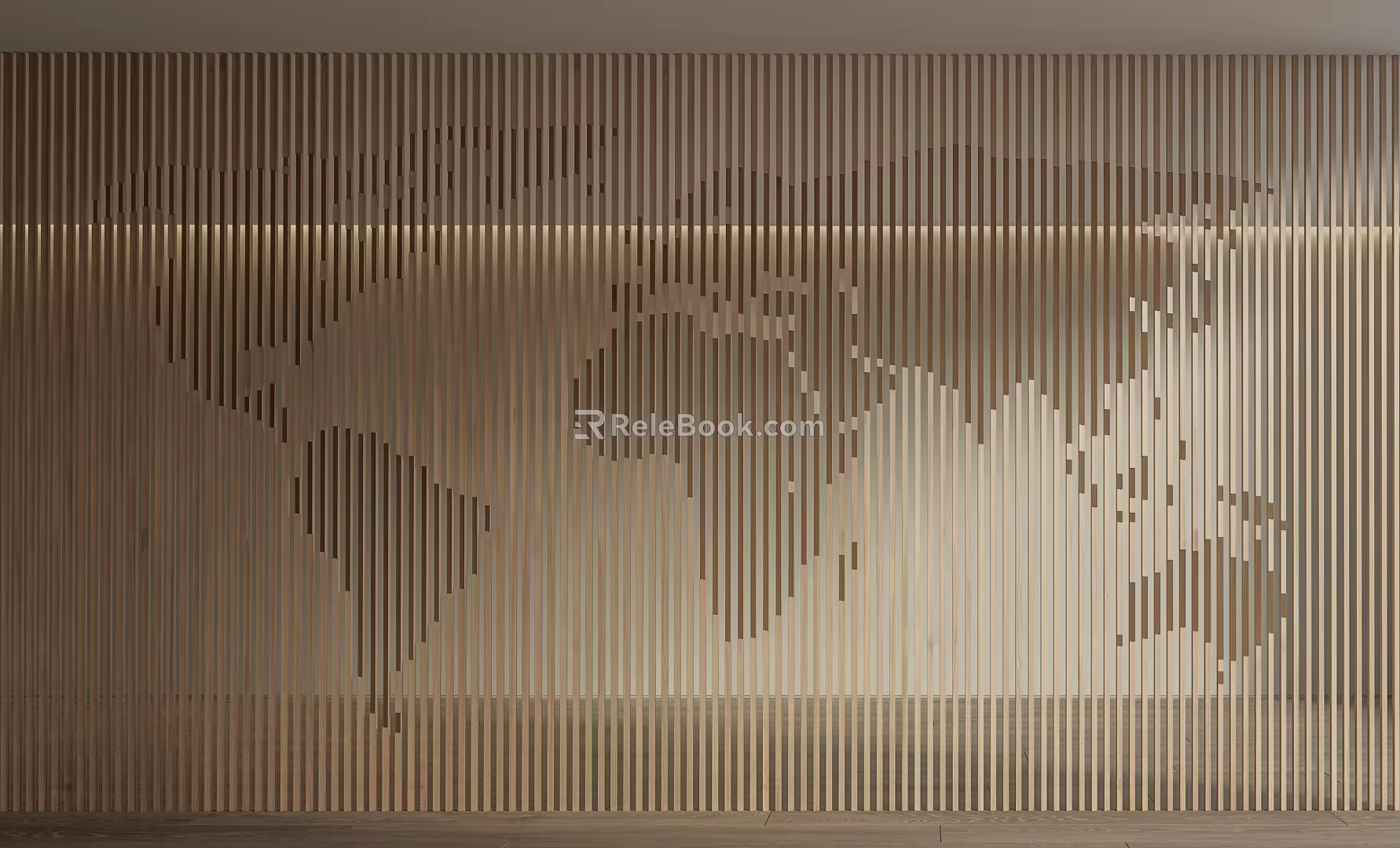 Modern background wall wood grid map background wall 3d model