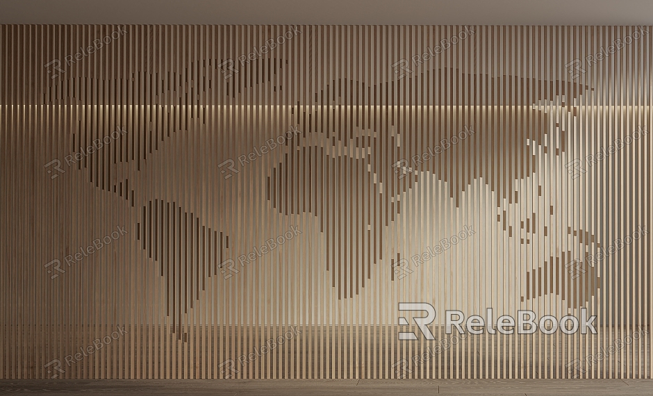 Modern background wall wood grid map background wall model