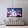 Modern TV Stand with Decorative Vase Plants and Cosmic TV Screen