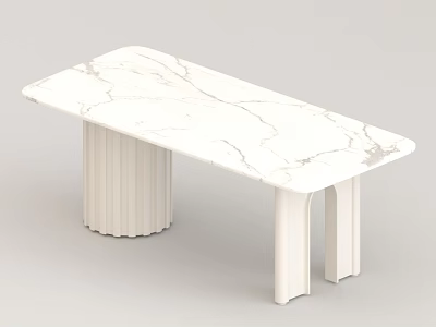Modern White Marble Dining Table With Fluted Column Legs And Elegant Design 3d model