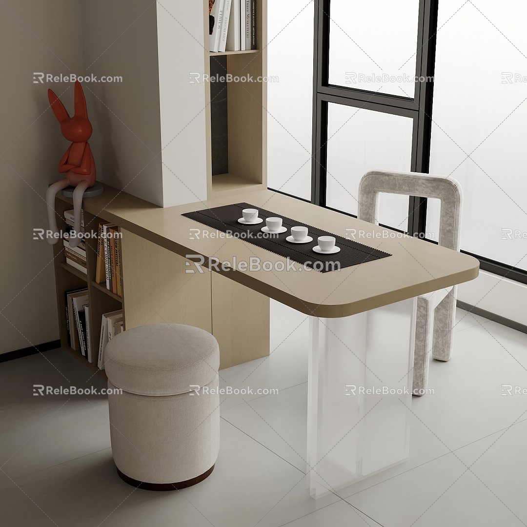 Modern Balcony Tea Table and Chair 3d model