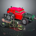 Red Utility Vehicle with Vintage Motorcycle Mechanical Details and Large Wheels