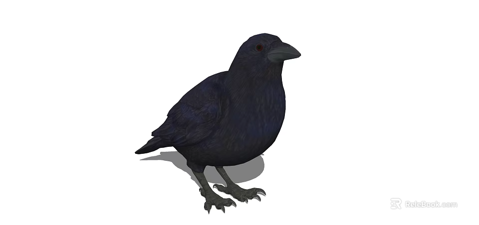 Black Crow With Streamlined Body And Red Eyes Standing On White Background 3d model 
