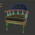 Traditional Single Sofa With Wooden Carved Arms Black Upholstered Cushion And Caster Wheels