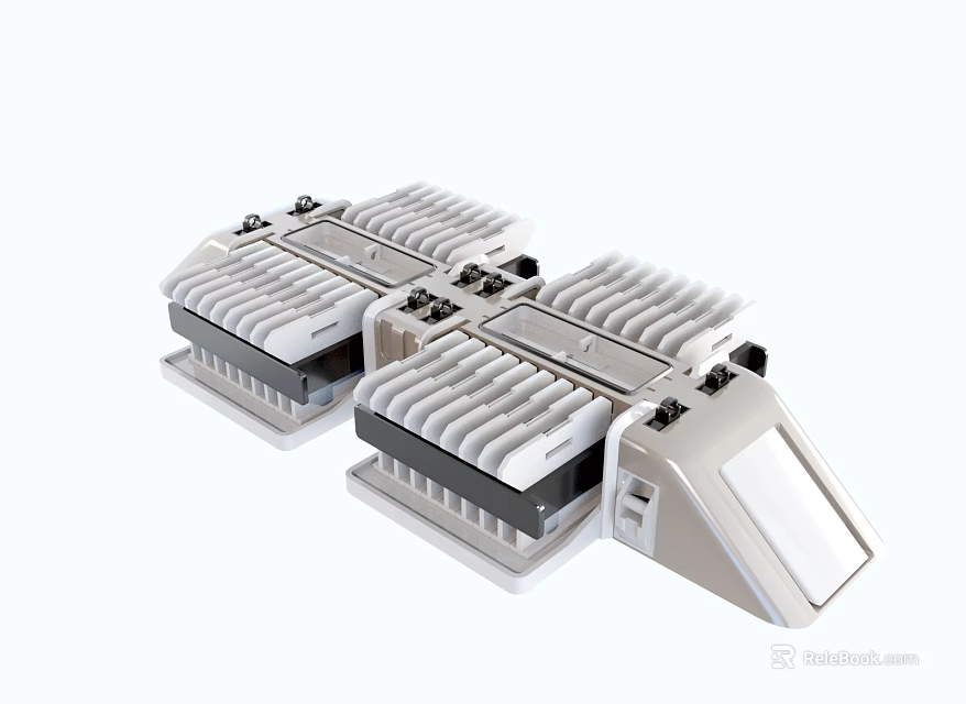Two Industrial Equipment Units With Multiple Parallel Strips Square Base And Right Inclined Panel 3d model 