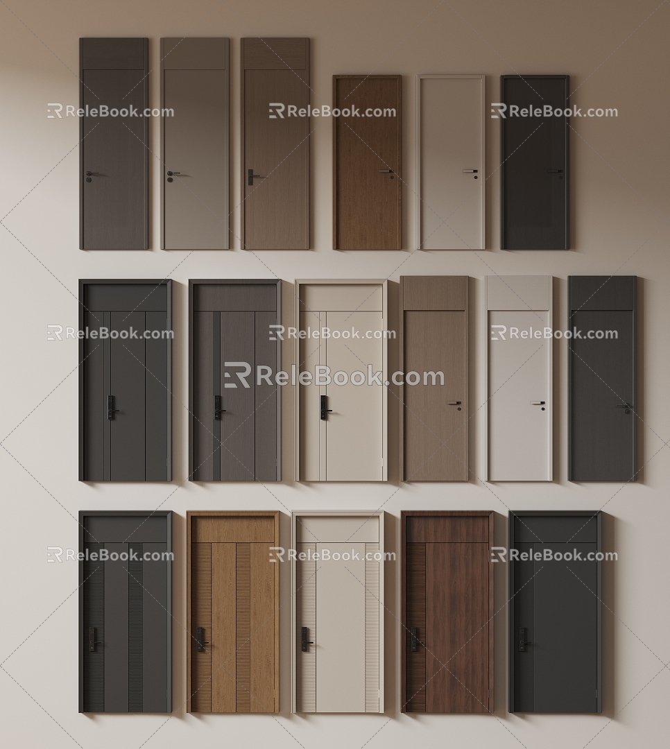 Modern Minimalist Single Door Room Door Bedroom Door Flat Door Solid Wooden Door Swing Door 3d model