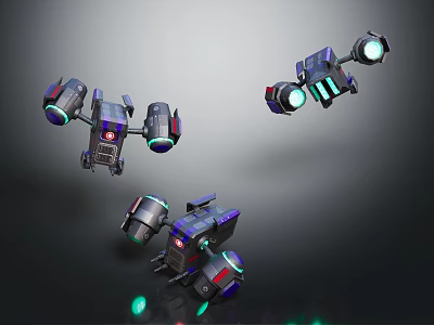 Futuristic Mechanical Devices Featuring Floating Segmented Structure And Glowing Lights 3d model