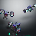 Futuristic Mechanical Devices Featuring Floating Segmented Structure And Glowing Lights 3d model