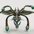 Mythical Fantasy Game and Movie Character With Multiple Tentacles Green Heads Wings and Central Figure