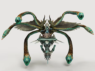Mythical Fantasy Game and Movie Character With Multiple Tentacles Green Heads Wings and Central Figure 3d model