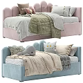 Pastel Pink Blue Children's Beds With Soft Cushions Blankets And Stuffed Toys