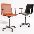 Modern Office Chair with Orange Black Leather Armrest and Wheeled Base Design