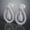 Elegant Geometric Earrings White And Beige With Beaded Decoration And Shiny Design