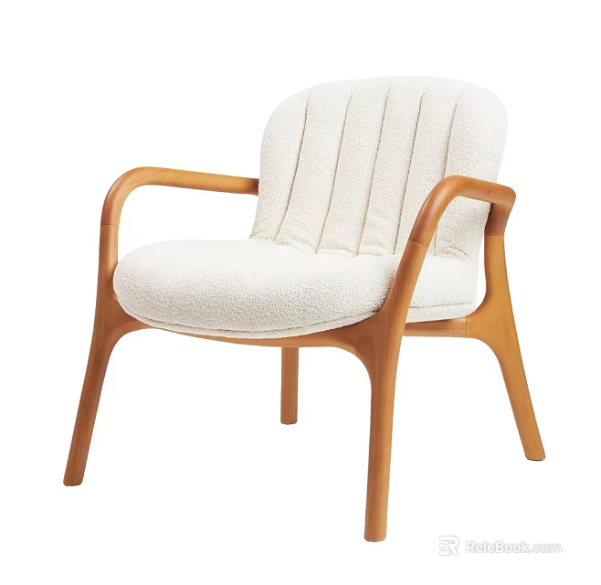 Modern Comfortable Single Chair With Light Upholstery Vertical Tufted Backrest And Curved Wooden Armrests 3d model 