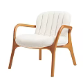Modern Comfortable Single Chair With Light Upholstery Vertical Tufted Backrest And Curved Wooden Armrests