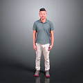 Man Standing in Gray Background Wearing Gray Polo Shirt Beige Pants and Red Gray Shoes 3d model