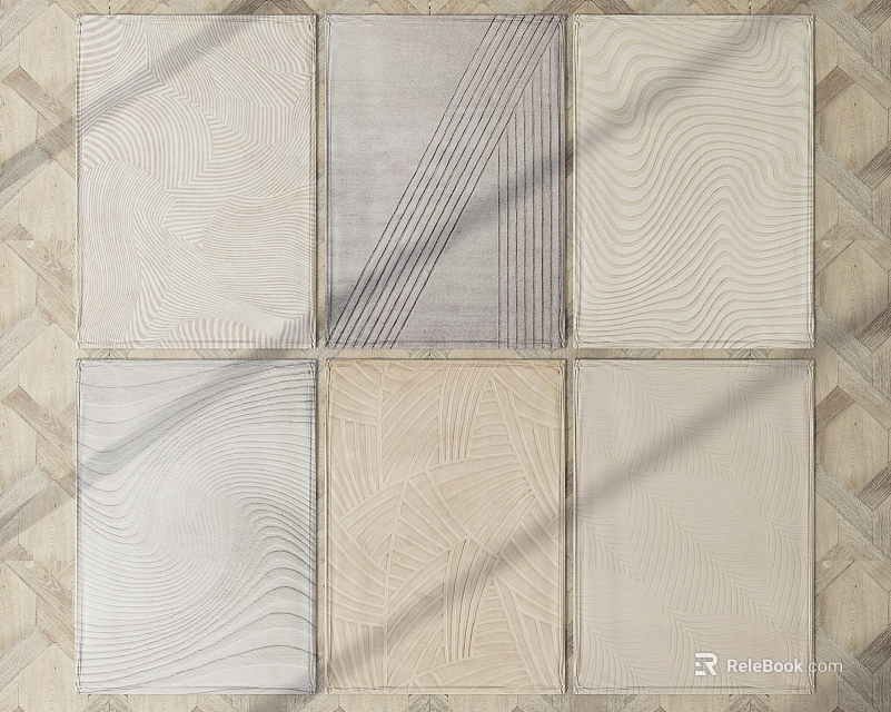 Elegant Square Carpet with Six Square Panels Various Textures and Neutral Tone Patterns 3d model 