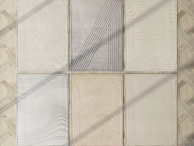 Elegant Square Carpet with Six Square Panels Various Textures and Neutral Tone Patterns 3d model