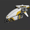 Futuristic White and Yellow Drone with Dual Large Rotors Aerodynamic Streamlined Body and Landing Wheels