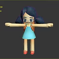 Cute Cartoon Girl Character With Teal Pigtails Blue Dress Red Shoes And Outstretched Arms