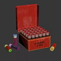 Open Red Metal Box Full of Firearm Bullets with Loose Cartridges Beside