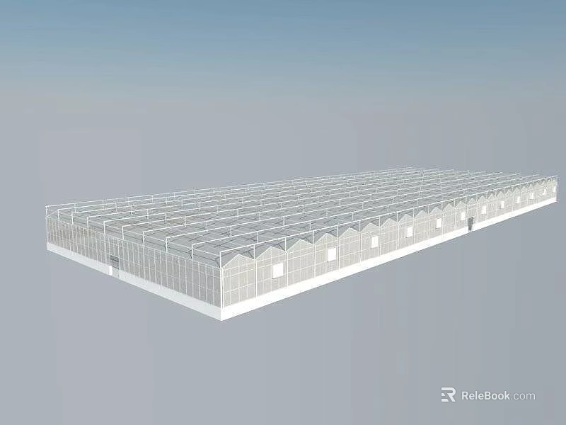 Long White Frame Canopy With Transparent Roof And Multiple Rows Design Structure 3d model