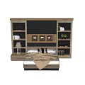 Double Bed with Wooden Headboard Wall Storage Shelves Table Lamp and Bedding