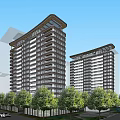 Modern High Rise Residential Buildings With Trees And Cars Under Blue Sky