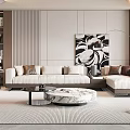 Modern Living Dining Room Interior With Sectional Sofa Wall Art And Marble Coffee Table