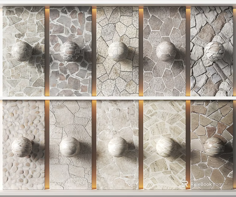Diverse Stone And Wood Texture Patterns With Circular Knobs On Decorative Backgrounds 3d model
