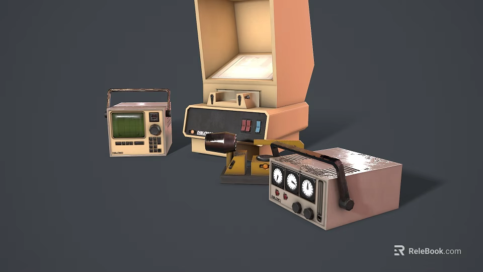Vintage Computer Equipment Collection With Retro Monitor And Control Devices 3d model 
