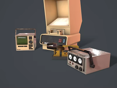 Vintage Computer Equipment Collection With Retro Monitor And Control Devices 3d model