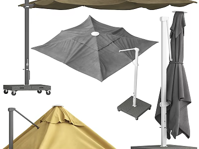 Outdoor Sunshade Canopy With Grey Yellow Fabric And Portable Wheel Stand For Garden Patio Use 3d model
