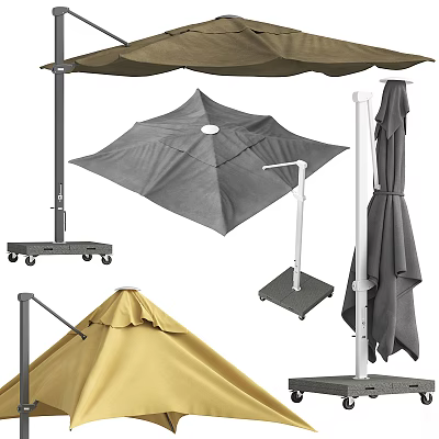 Outdoor Sunshade Canopy With Grey Yellow Fabric And Portable Wheel Stand For Garden Patio Use 3d model