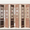 Elegant Wooden Room Divider With Intricate Lattice Patterns And Multiple Panels 3d model