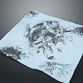 Snowy Mountain Terrain Model With Snow Covered Peaks And Rocky Ridges